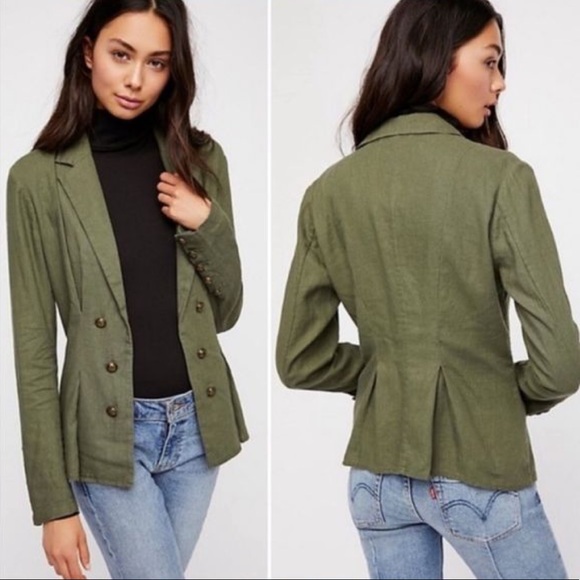 Free People Jackets & Blazers - SOLD Free People Green Linen Military Jacket